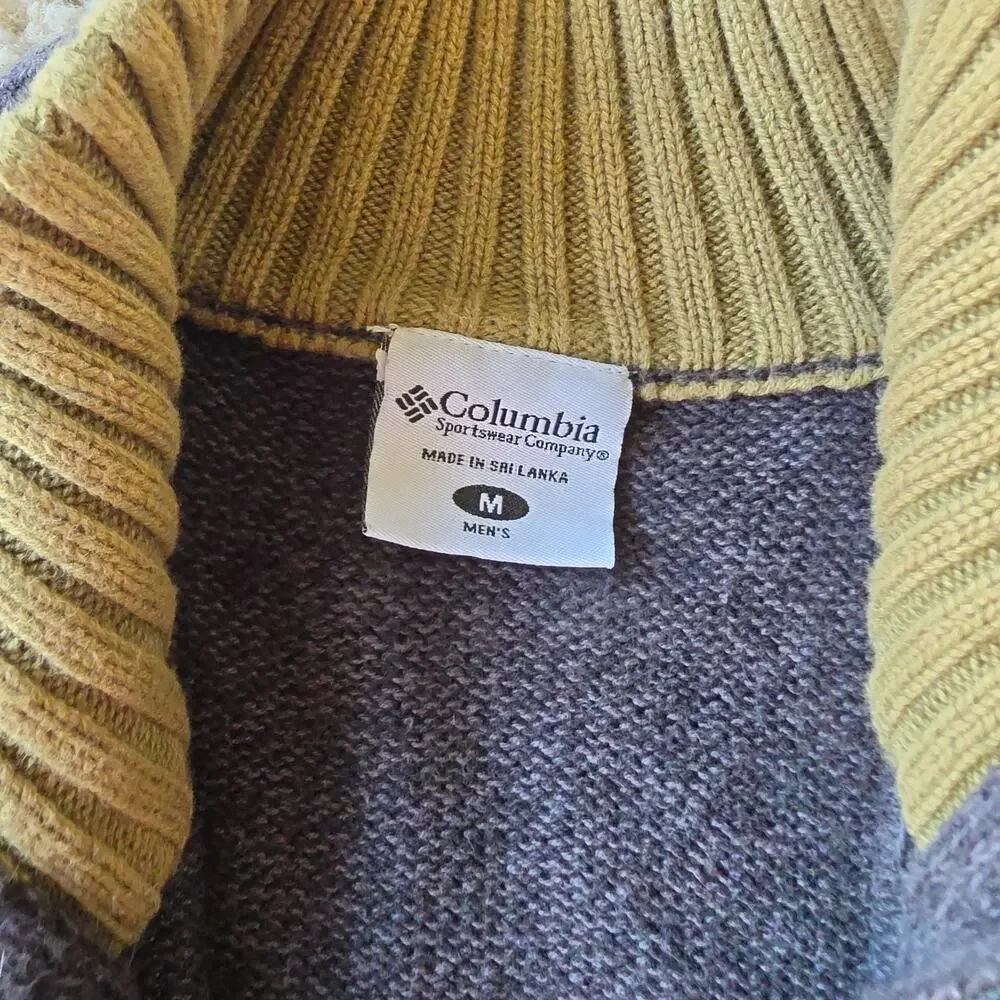 Columbia Sweater, Mens Medium, Gray Green, 1/4 Zip Pullover V-Neck